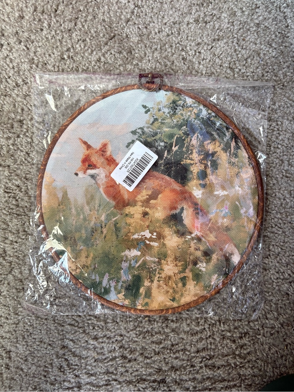 Vintage Fox Cross Stitch Wall Art Wood Frame Cottagecore Decor